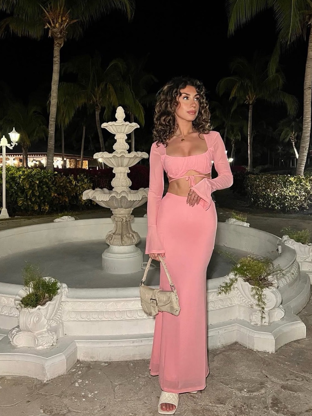 Elegant Pink  Maxi Set with Tie Front